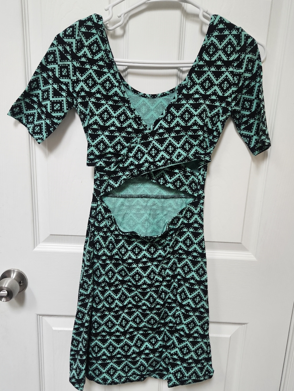 Mint and Black Geometric Cutout Dress